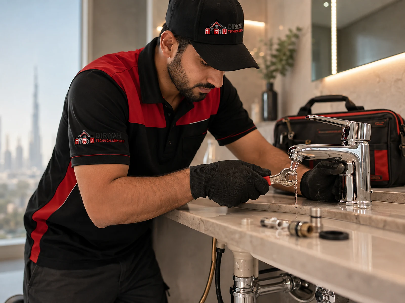 Diriyah plumber repairing a leaking faucet and basin fitting in Dubai